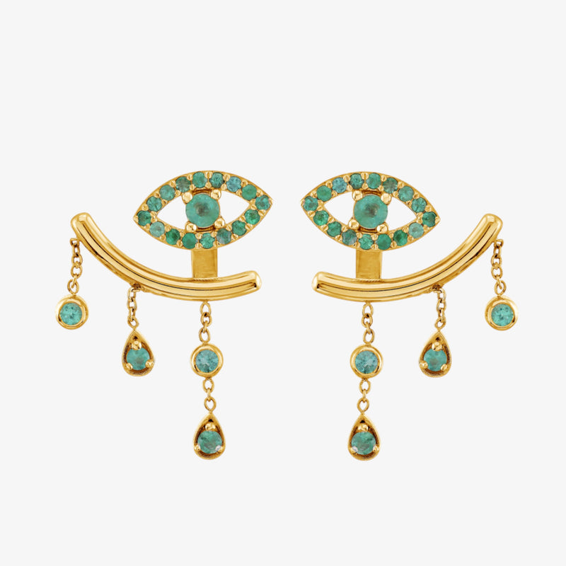 SHARON  EYE EMERALD EARRINGS WITH SLEEVE